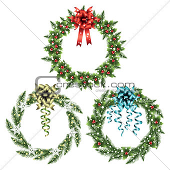 Set of christmas wreaths.