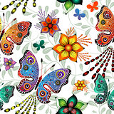 Seamless floral pattern with butterflies (vector)