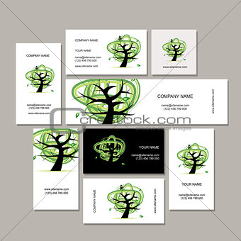 Business cards collection, green tree design