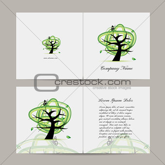 Greeting card with green tree