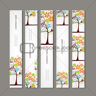 Set of vertical banners with floral tree