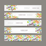 Set of horizontal banners with floral tree