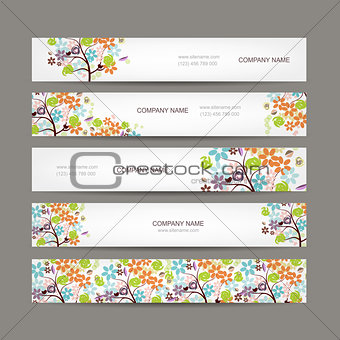 Set of horizontal banners with floral tree