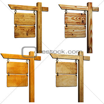 Set of wooden signboards