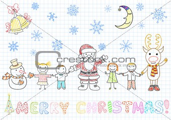 Vector sketchs - Santa Claus and children