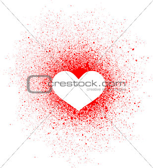 graffiti heart spray design element in white on red