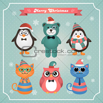 Cute Christmas Fashion Hipster Animals and Pets