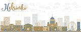 Abstract Helsinki skyline with brown and blue buildings