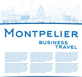 Outline Montpelier skyline with blue buildings and copy space