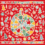 Christmas hand drawn background with ball and ornament