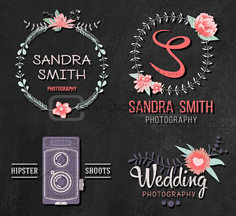 Set of retro photo logos. Wedding photography collection. Brand