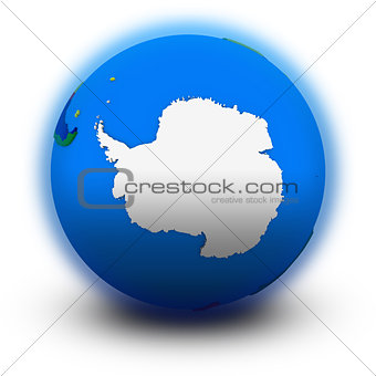 Antarctica on political globe