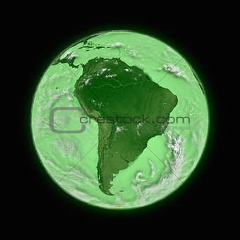 South America on green planet Earth