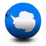 Antarctica on political globe illustration
