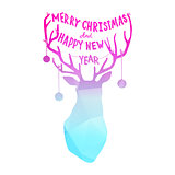 Bright plygonal Christmas deer illustration with hand lettering
