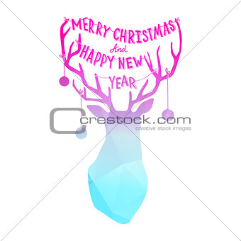 Bright plygonal Christmas deer illustration with hand lettering