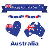 Australia flag, banner and heart icon patterns set illustration