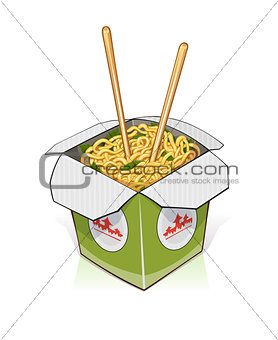 Fast food. Chinese noodles in take out container