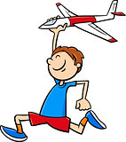 boy with toy plane cartoon