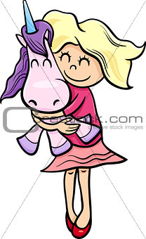 girl with toy unicorn cartoon