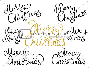 Set of Merry Christmas handmade lettering inscriptions