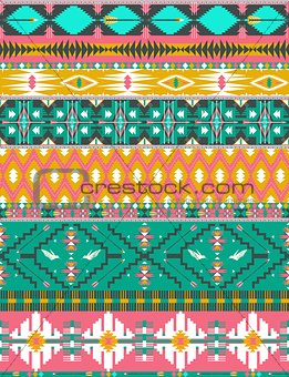 Seamless colorful aztec pattern with birds and arrow