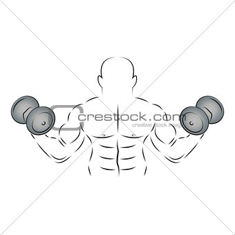 Athlete with two dumbbells, vector illustration.