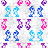 Grungy pattern with colorful butterflies