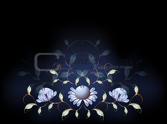 Fantastic blue flowers on a black base. EPS10 vector illustration