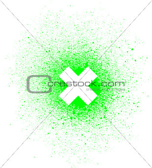 graffiti x mark spray design element in white on green
