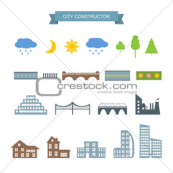 City constructor icons set. 