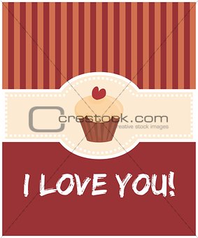 I love you valentines day vector card with cake
