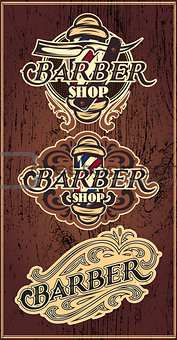 Set retro badges with ornament for Barbershop