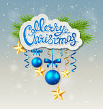 Christmas background with blue baubles