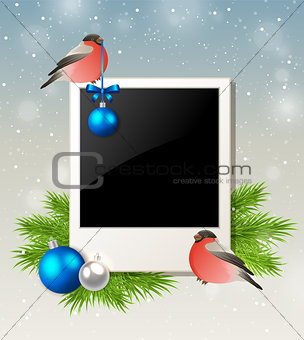 Christmas background with bullfinch