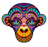 Monkey Head. 2016. Tribal colorful design. It may be used for design of a t-shirt, greeting card, a poster.