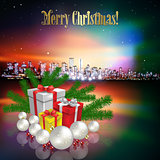 Abstract Christmas greeting with silhouette of city