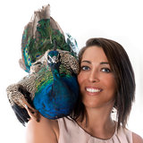 young woman and peacock