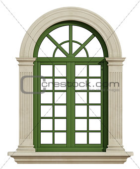 Classic arch window with stone frame