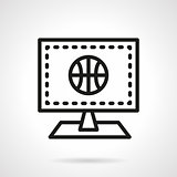 Monitor with basketball black line vector icon