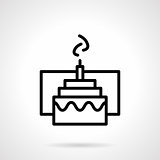 Cake with candle simple black line vector icon