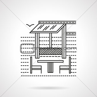 Cafe on the coast flat line vector icon