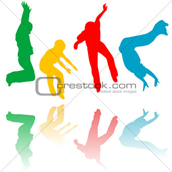 Colored children silhouettes jumping