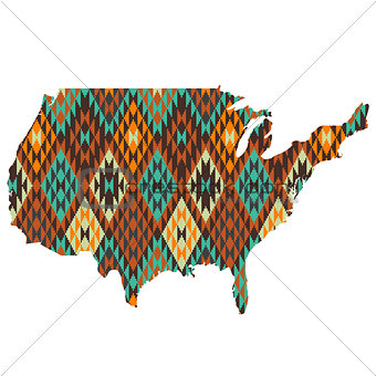 USA map patterned in native american texture