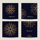Set of square vector cards or invitations with mandala pattern.