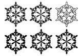 Vector set of snowflake silhouettes on white background