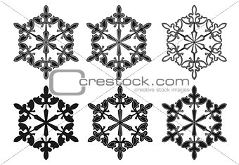 Vector set of snowflake silhouettes on white background