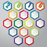 New 2016 calendar with hexagons