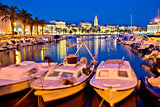 Split harbor and historic landmarks evening view
