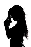 Sexy girl silhouette with guns isolated